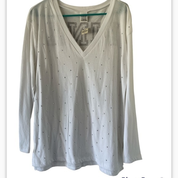 Pink Long Sleeve V Neck with Rhinestones and Sparkle Logo - Picture 1 of 4